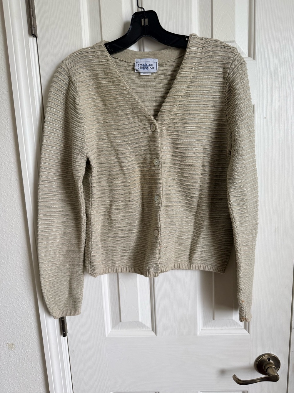 GENERATION Y Cream Ribbed V-Neck Button Cardigan